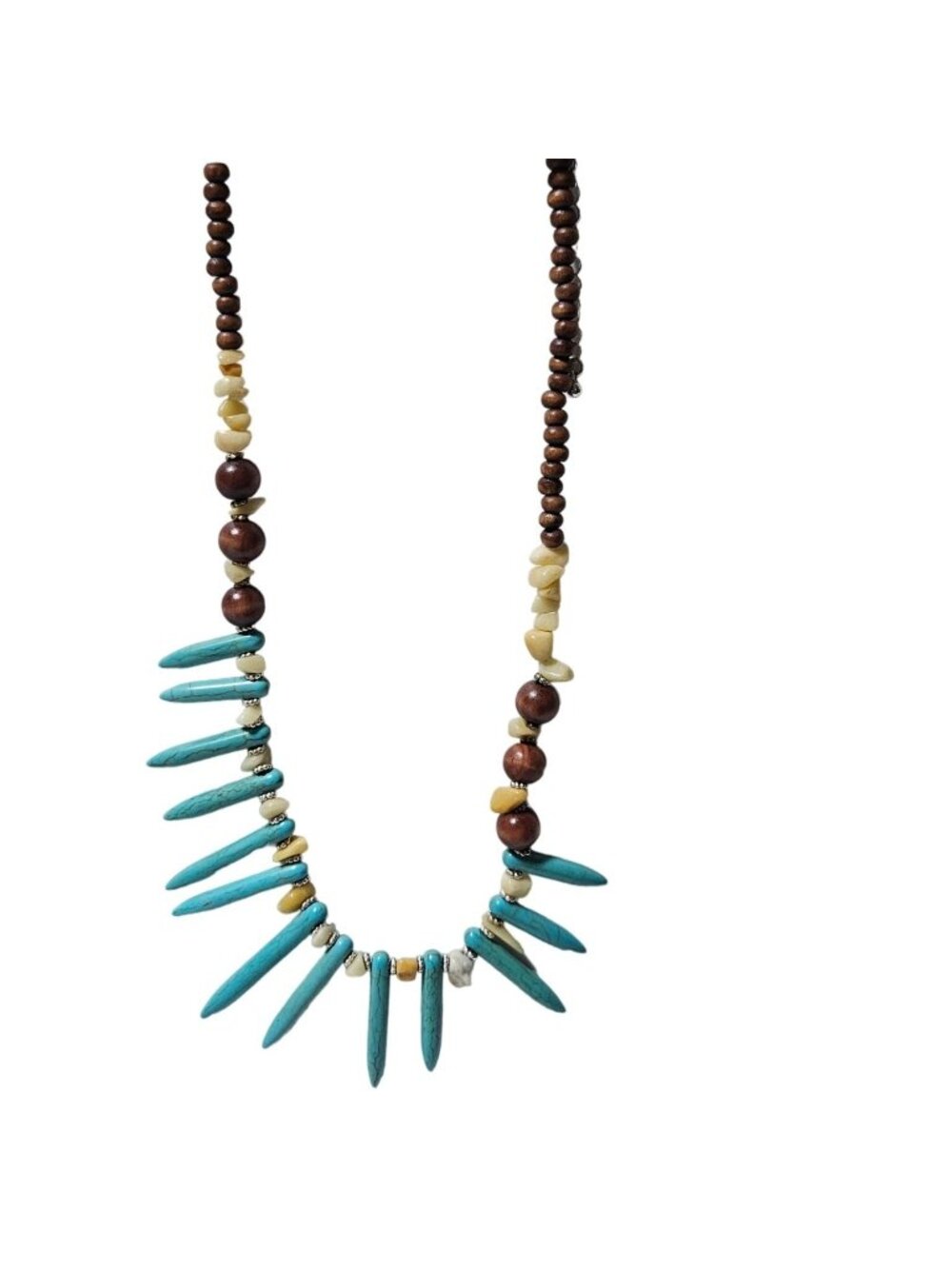 Decree Tribal Design Necklace Blue Brown Beaded Natural Stone Accents Jewelry